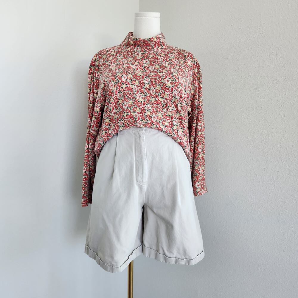 Vintage 90s Floral Mock Neck Top Long Sleeve Pink Cottagecore Hunt Club M L